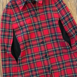 Vintage Womens Mod 60s 70s Reversible Tartan Plaid Wool Long Cape Cloak Coat S/M